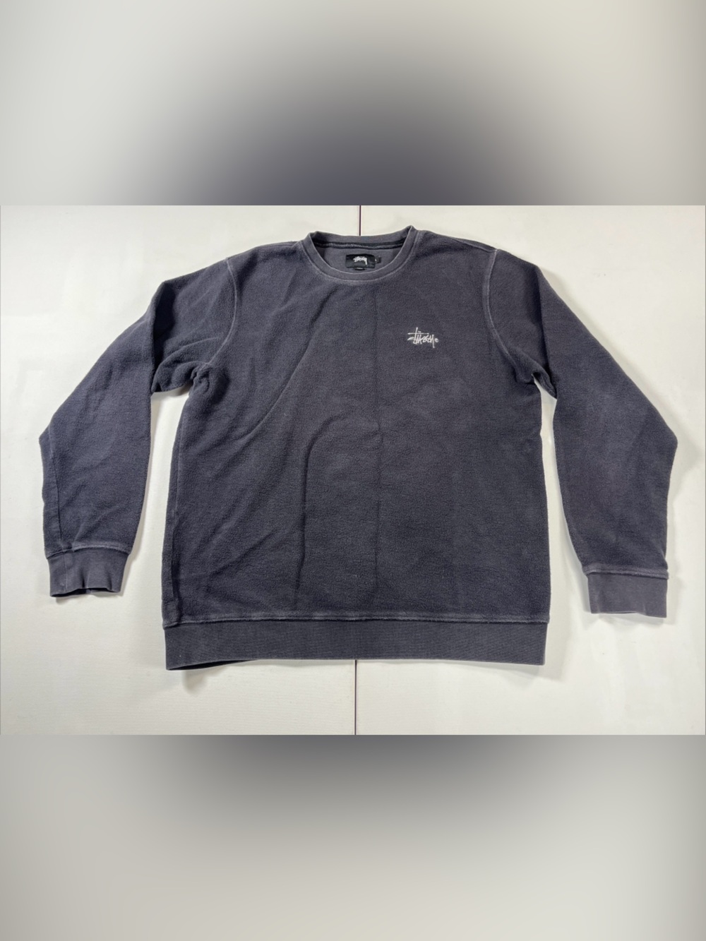 Stussy Sweatshirt Basic Crew Embroidered Logo Black Inside Out Terry Men’s L